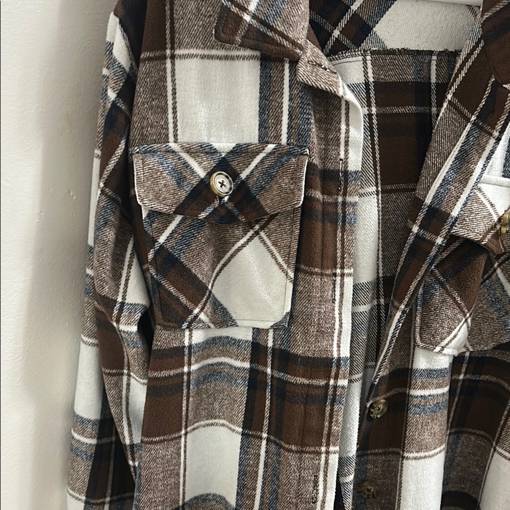 Brown and White Plaid Button-Up jacket - Picture 4 of 5